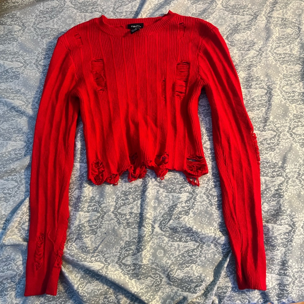Red Distressed Sweater size S